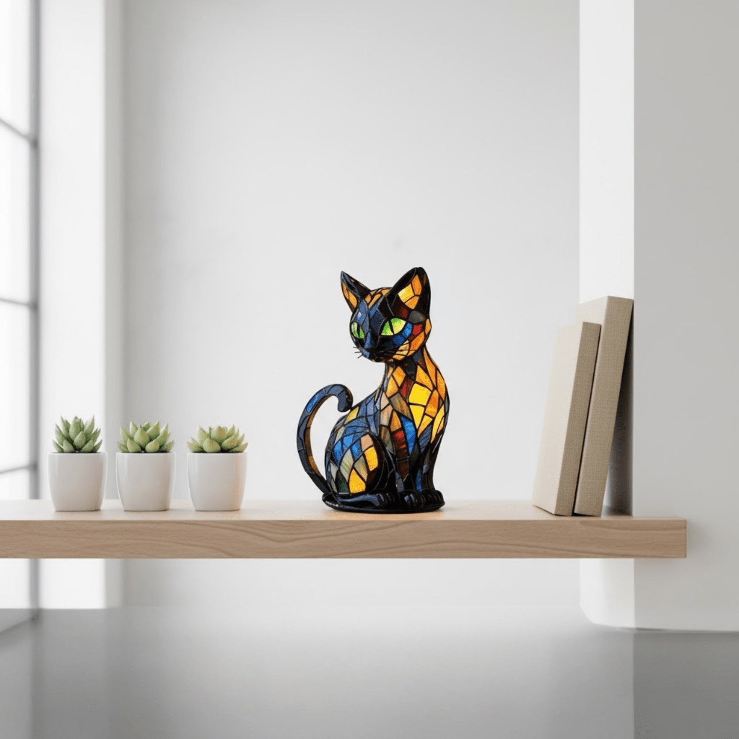 Handcrafted Cat Night Light Lamp with Warm LED Cozy Glow