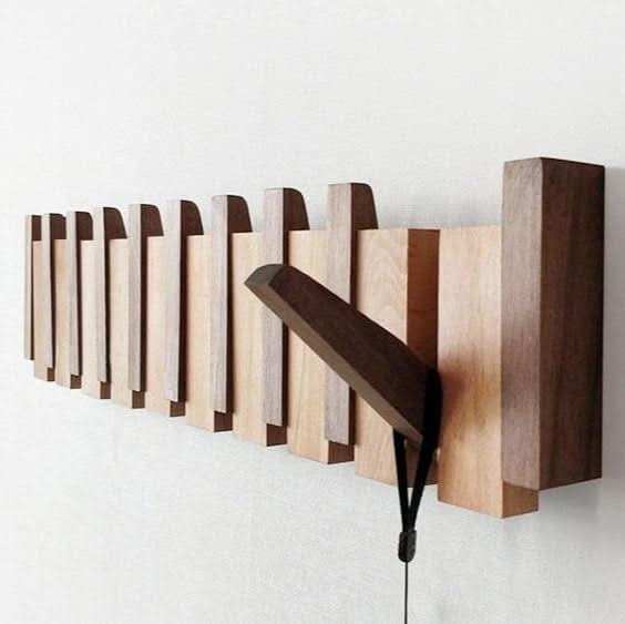 Handcrafted Wooden Coat Rack with Magnetic Foldable Hooks for Entryway