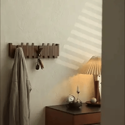 Handcrafted Wooden Coat Rack with Magnetic Foldable Hooks for Entryway