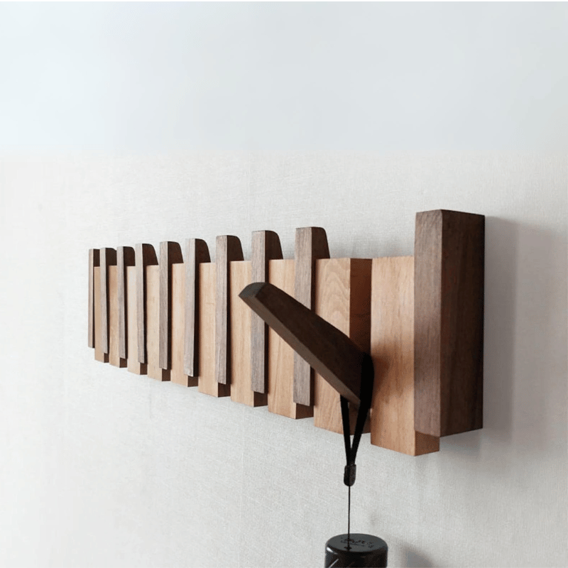 Handcrafted Wooden Coat Rack with Magnetic Foldable Hooks for Entryway
