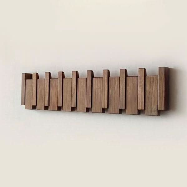 Handcrafted Wooden Coat Rack with Magnetic Foldable Hooks for Entryway