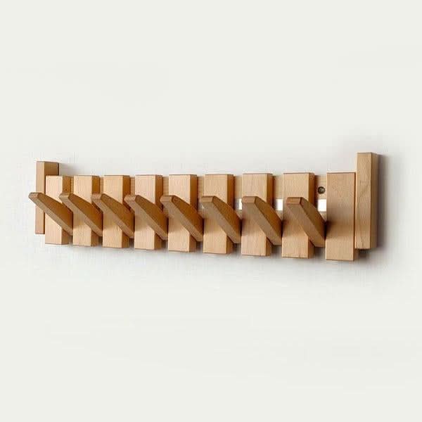 Handcrafted Wooden Coat Rack with Magnetic Foldable Hooks for Entryway