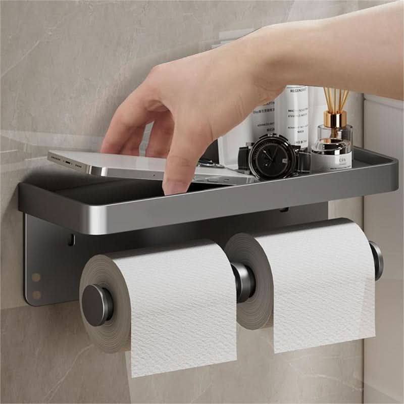 Wall-Mounted Aluminum Toilet Paper Holder with Storage Drawer