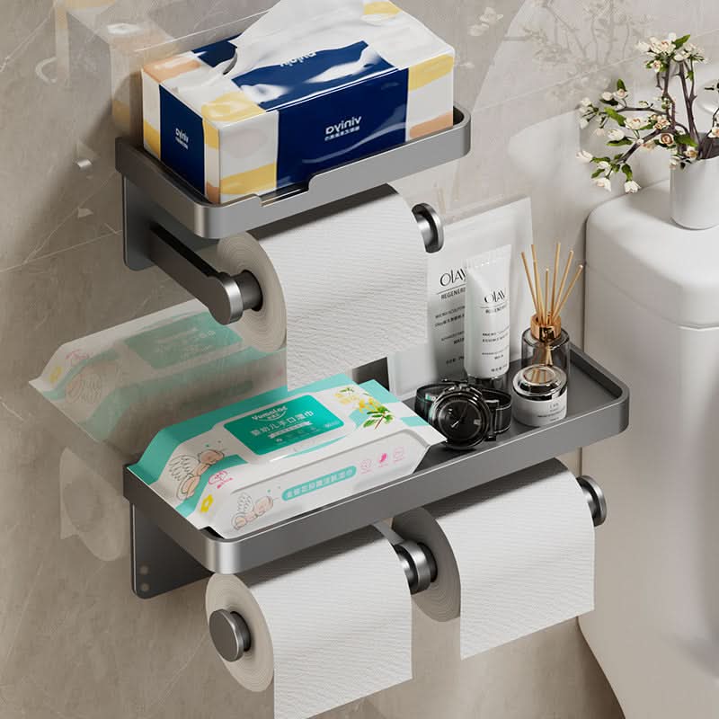 Wall-Mounted Aluminum Toilet Paper Holder with Storage Drawer