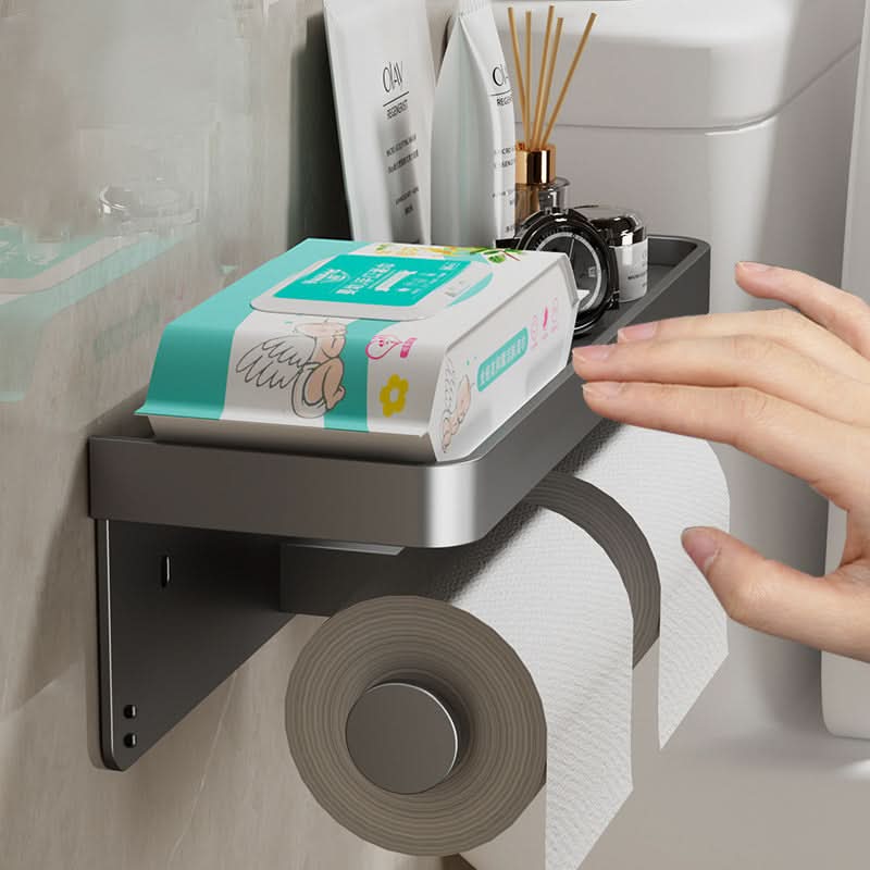 Wall-Mounted Aluminum Toilet Paper Holder with Storage Drawer