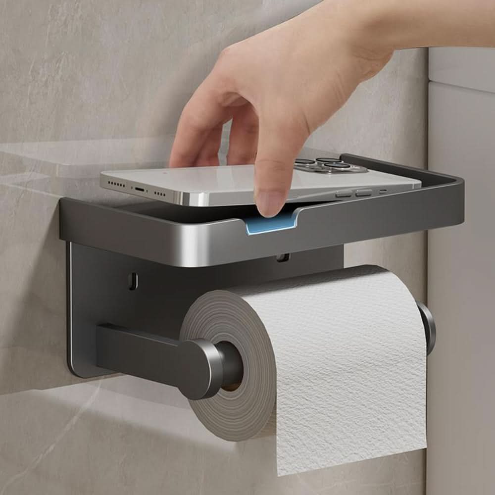 Wall-Mounted Aluminum Toilet Paper Holder with Storage Drawer