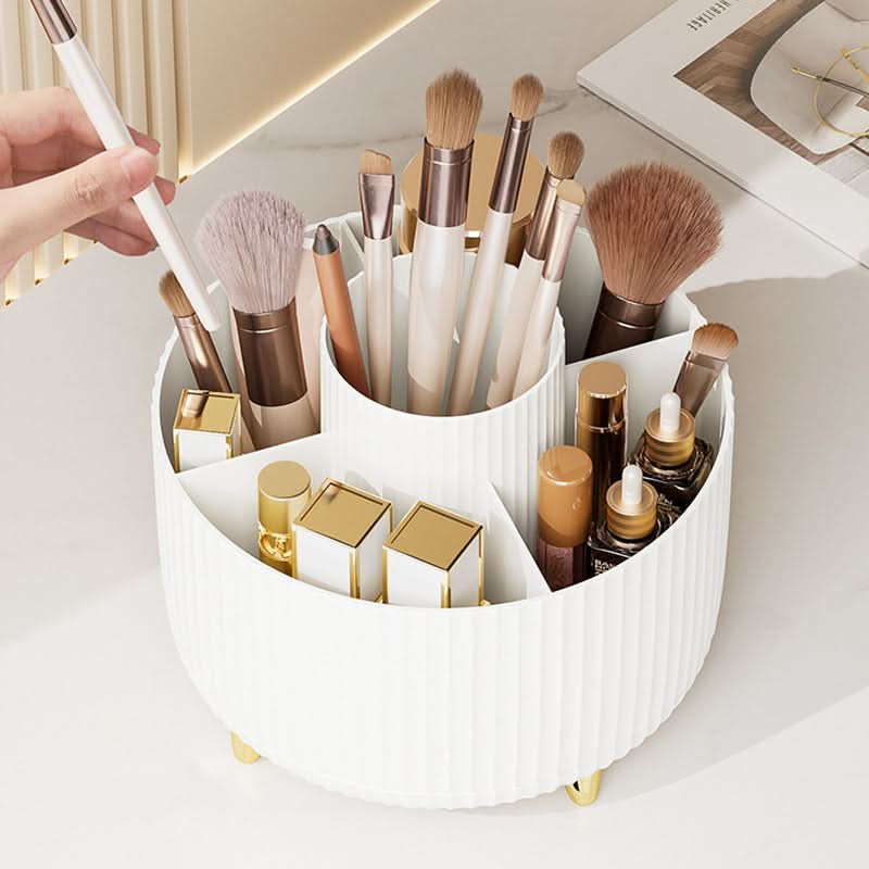 360-Degree Rotating Makeup Organizer with Multi-Slot Storage for Brushes and Essentials
