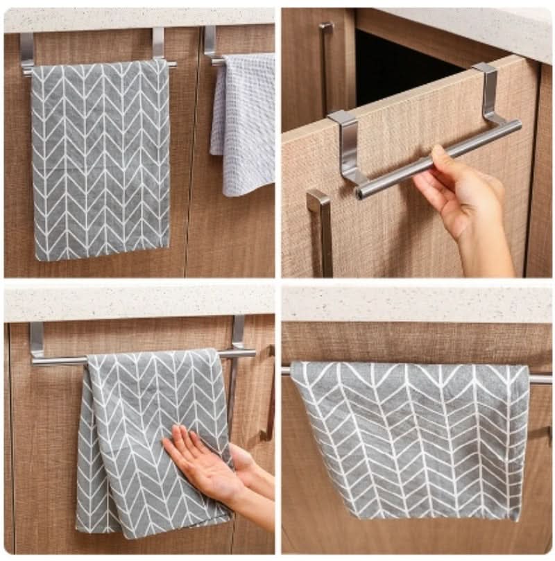 Over-the-Door Towel Rack - Stainless Steel Bar for Kitchen and Bathroom