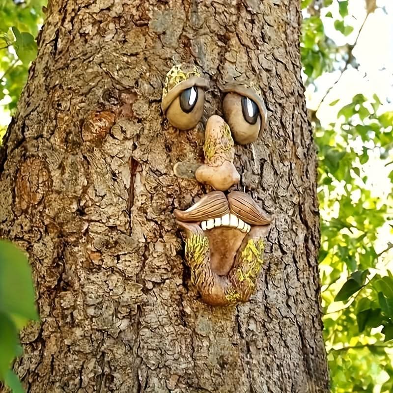 Playful Tree Face Outdoor Ornament for Whimsical Charm