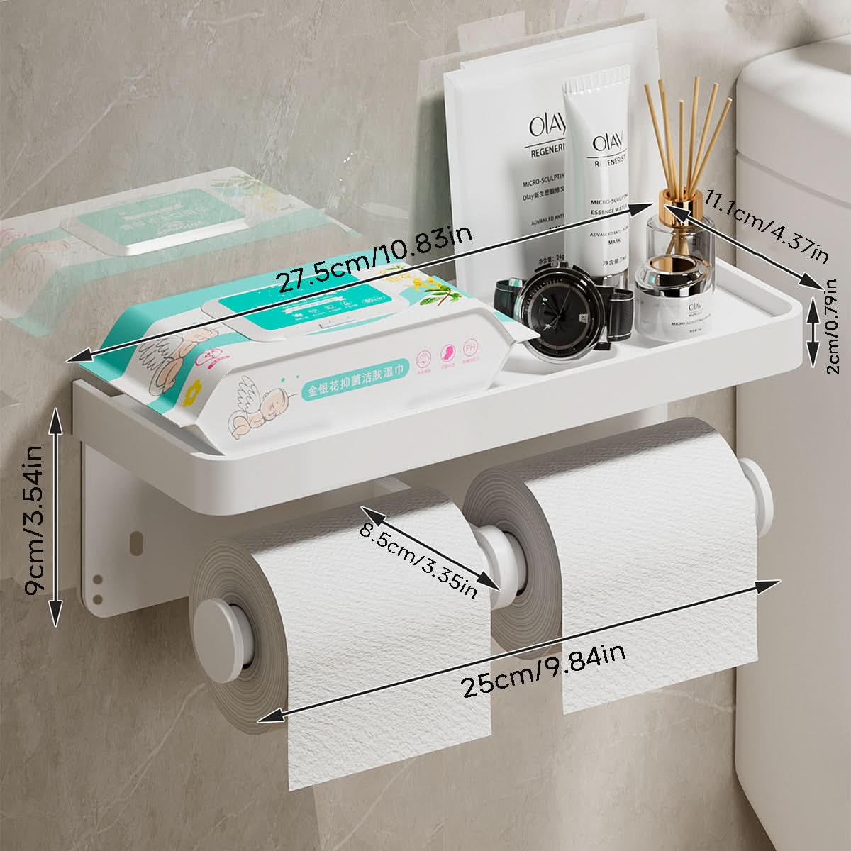 Wall-Mounted Aluminum Toilet Paper Holder with Storage Drawer