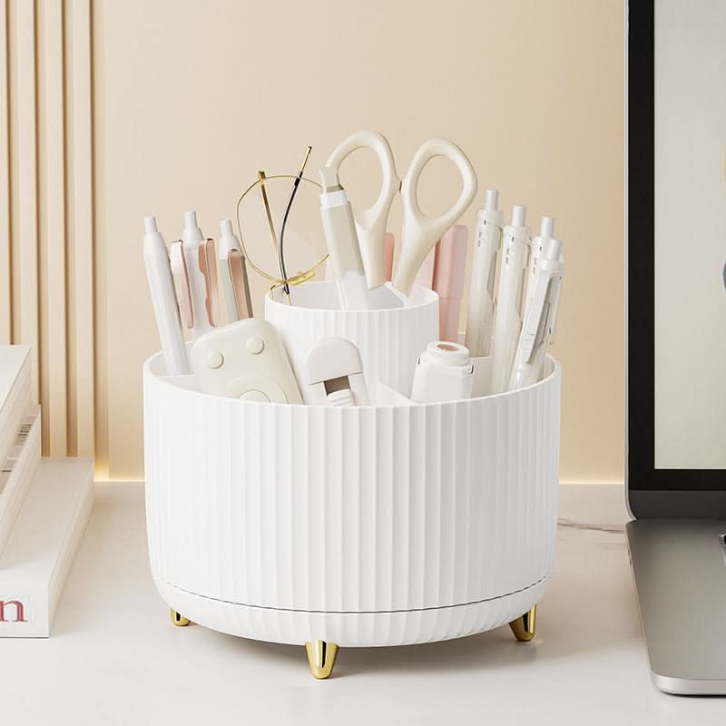 360-Degree Rotating Makeup Organizer with Multi-Slot Storage for Brushes and Essentials