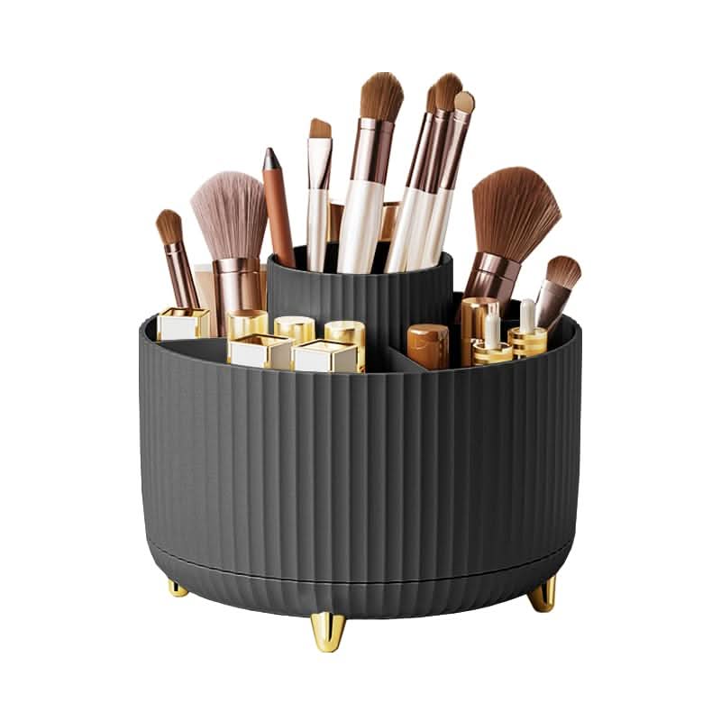 360° Rotating Makeup Organizer with Multi-Slot Storage for Brushes and Essentials