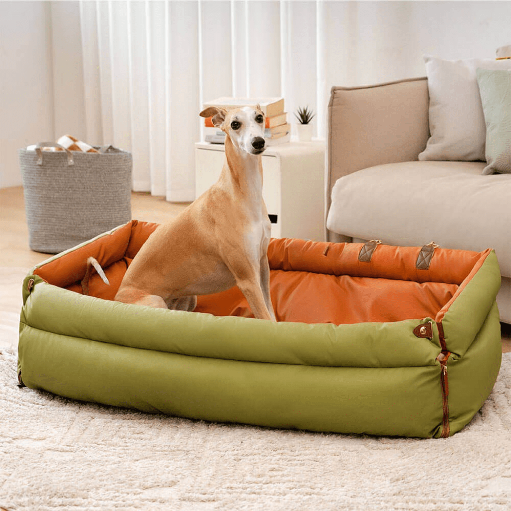 Luxurious Faux Leather Dog Car Seat Bed for Large Breeds