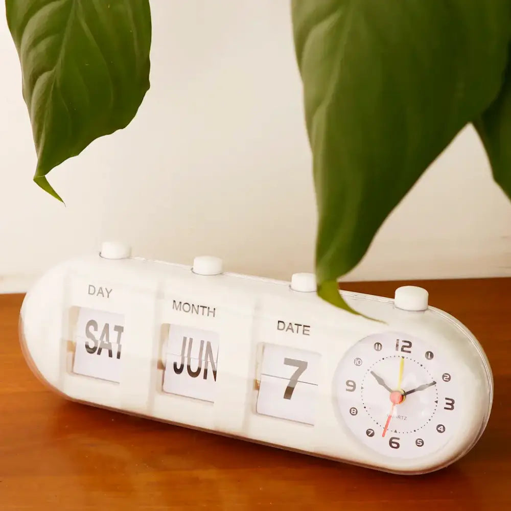 Elegant Flip Calendar Desk Clock with Analog Face - 26.5 cm