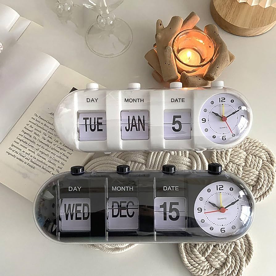 Elegant Flip Calendar Desk Clock with Analog Face - 26.5 cm