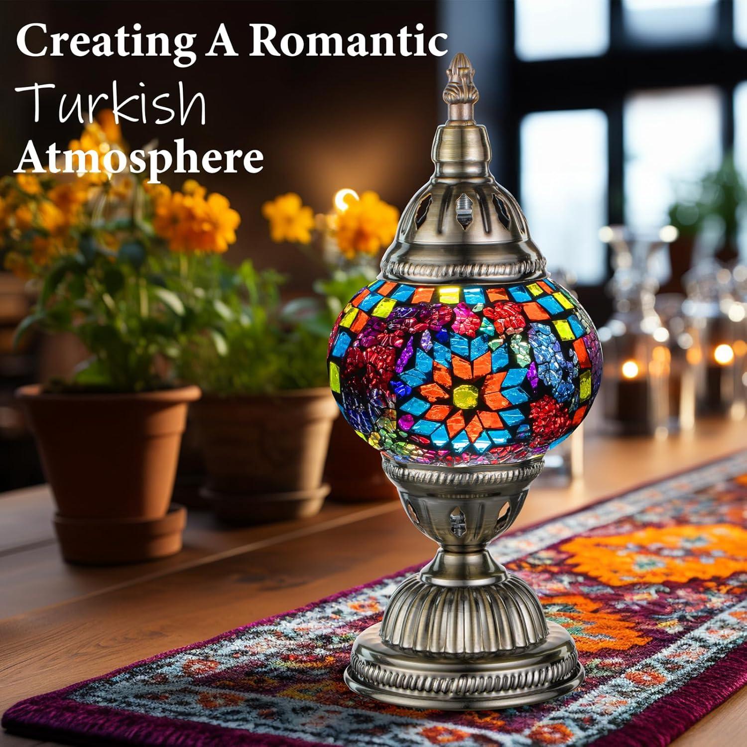 Moroccan Elegance Mosaic Glass Lamp with Bronze Stand