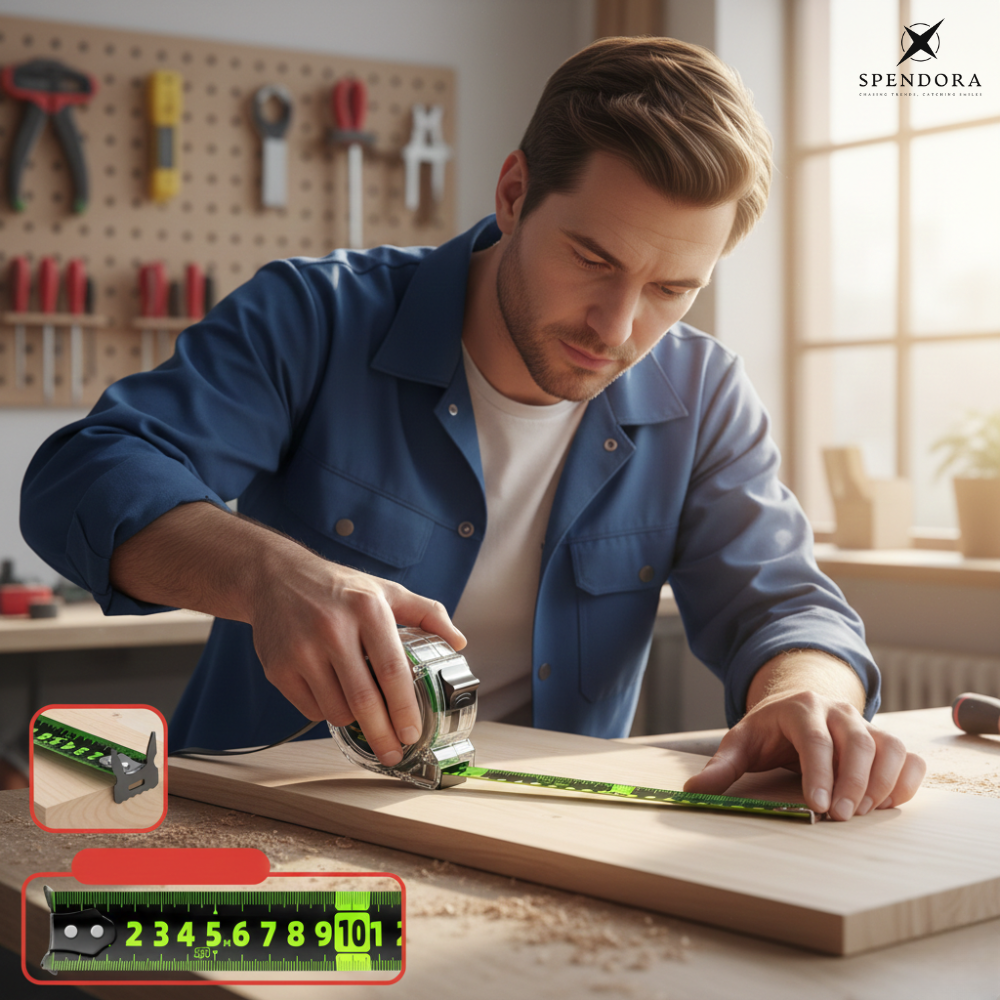 Measuring Tape with Illuminated Ribbon | Dual-Sided Laser Engraving | Self-Adjusting Hook