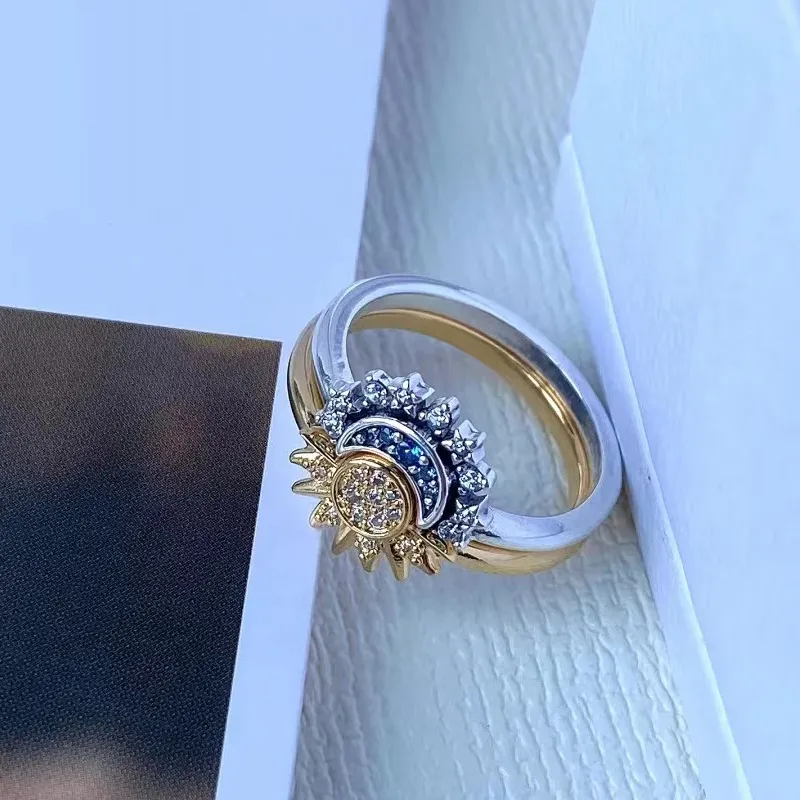 Celestial Harmony Crystal Ring with Sun and Moon Design