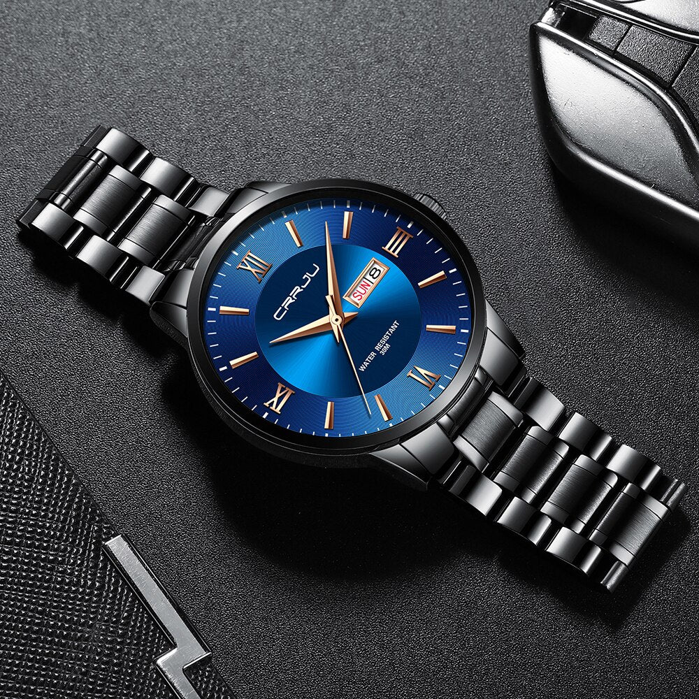 Men's Elite Water-Resistant Chronograph Timepiece with Steel Band
