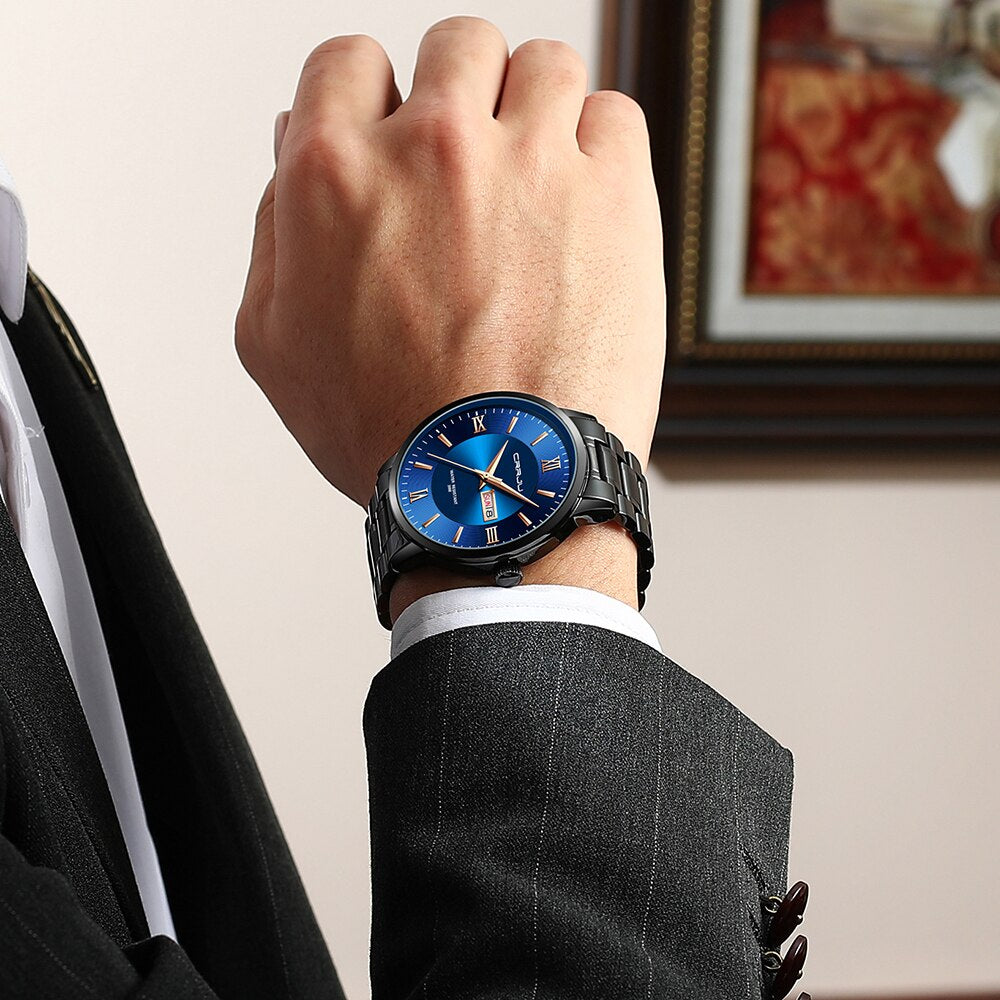 Men's Elite Water-Resistant Chronograph Timepiece with Steel Band