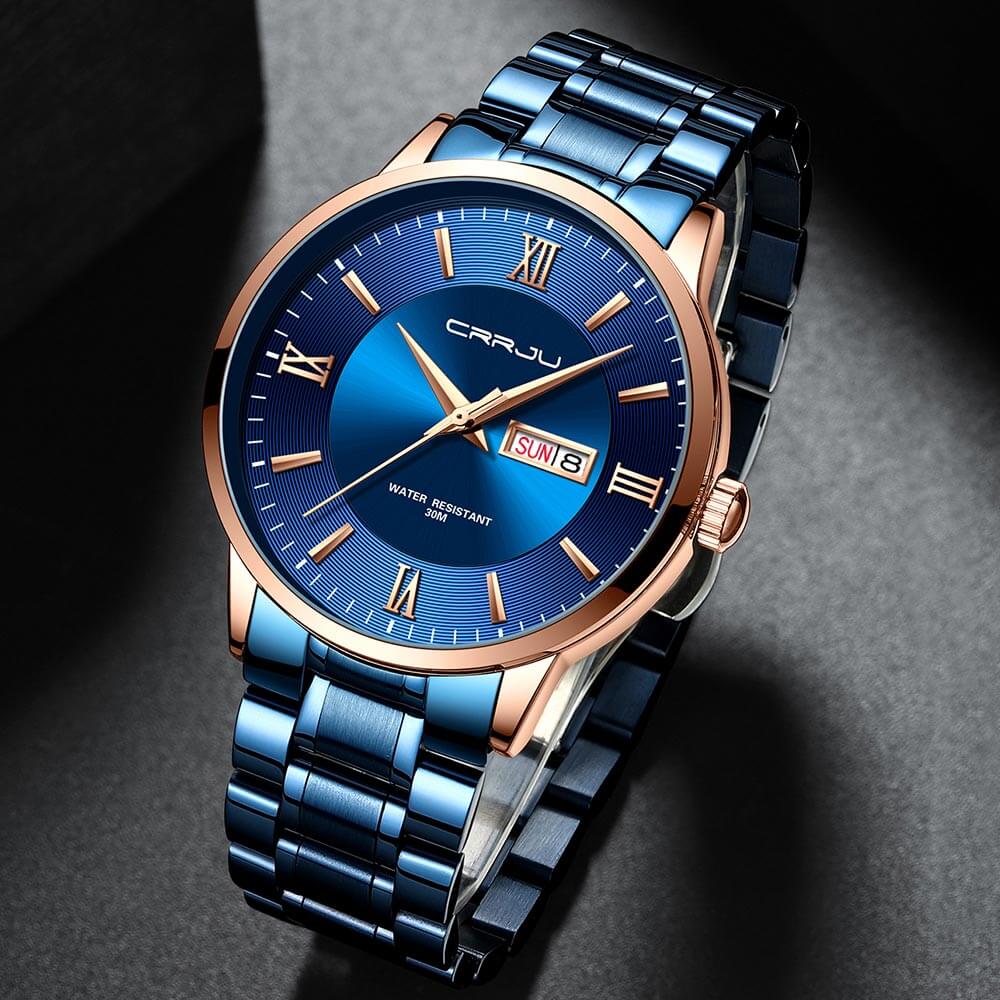 Men's Elite Water-Resistant Chronograph Timepiece with Steel Band