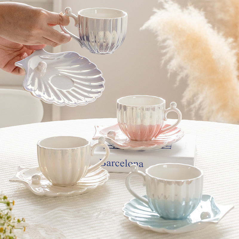 Ocean Pearl Tea Cup Set with Iridescent Finish – Elegant Ceramic Collection