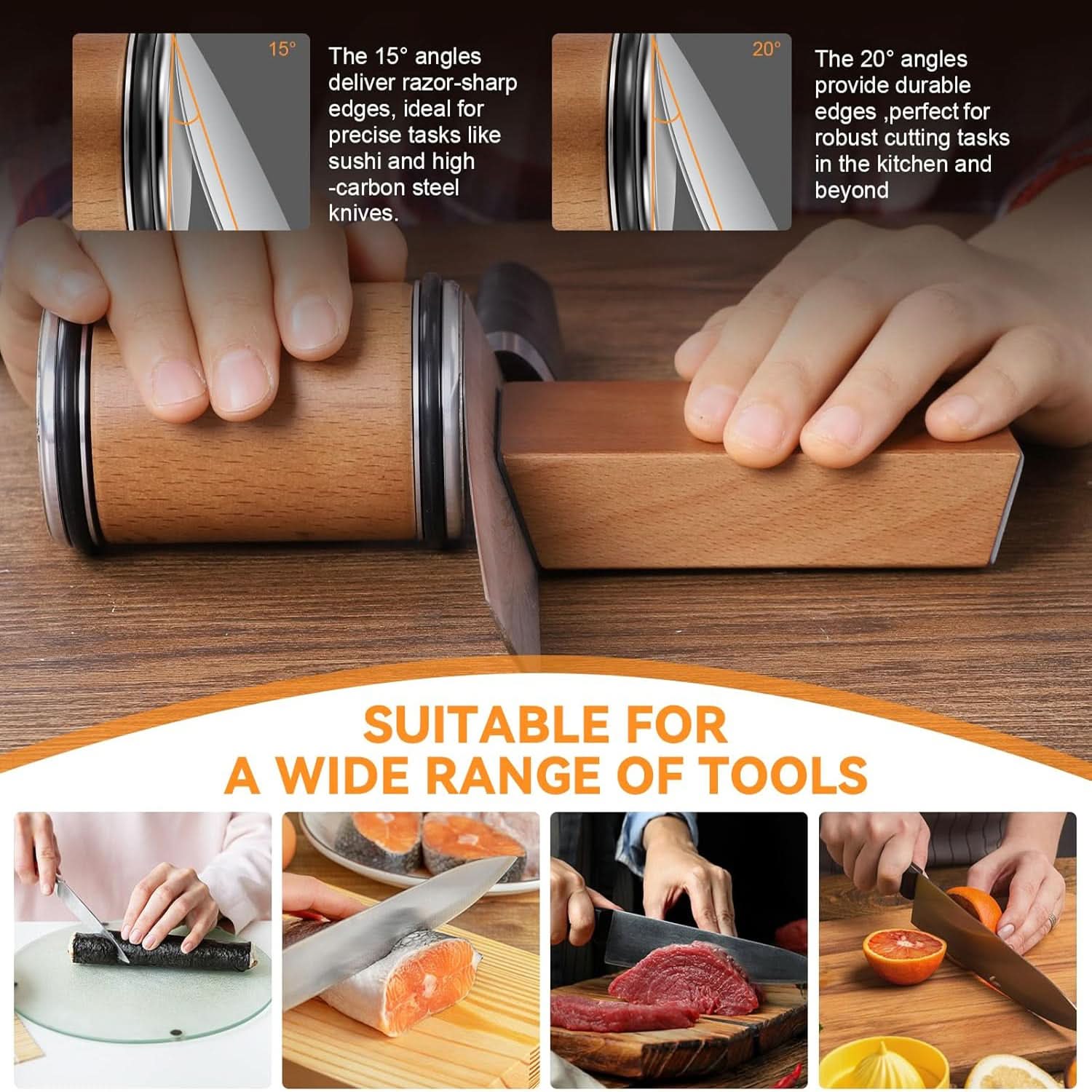 Knife Sharpener | Roller Grinder with Magnetic Angle | Diamond & Ceramic