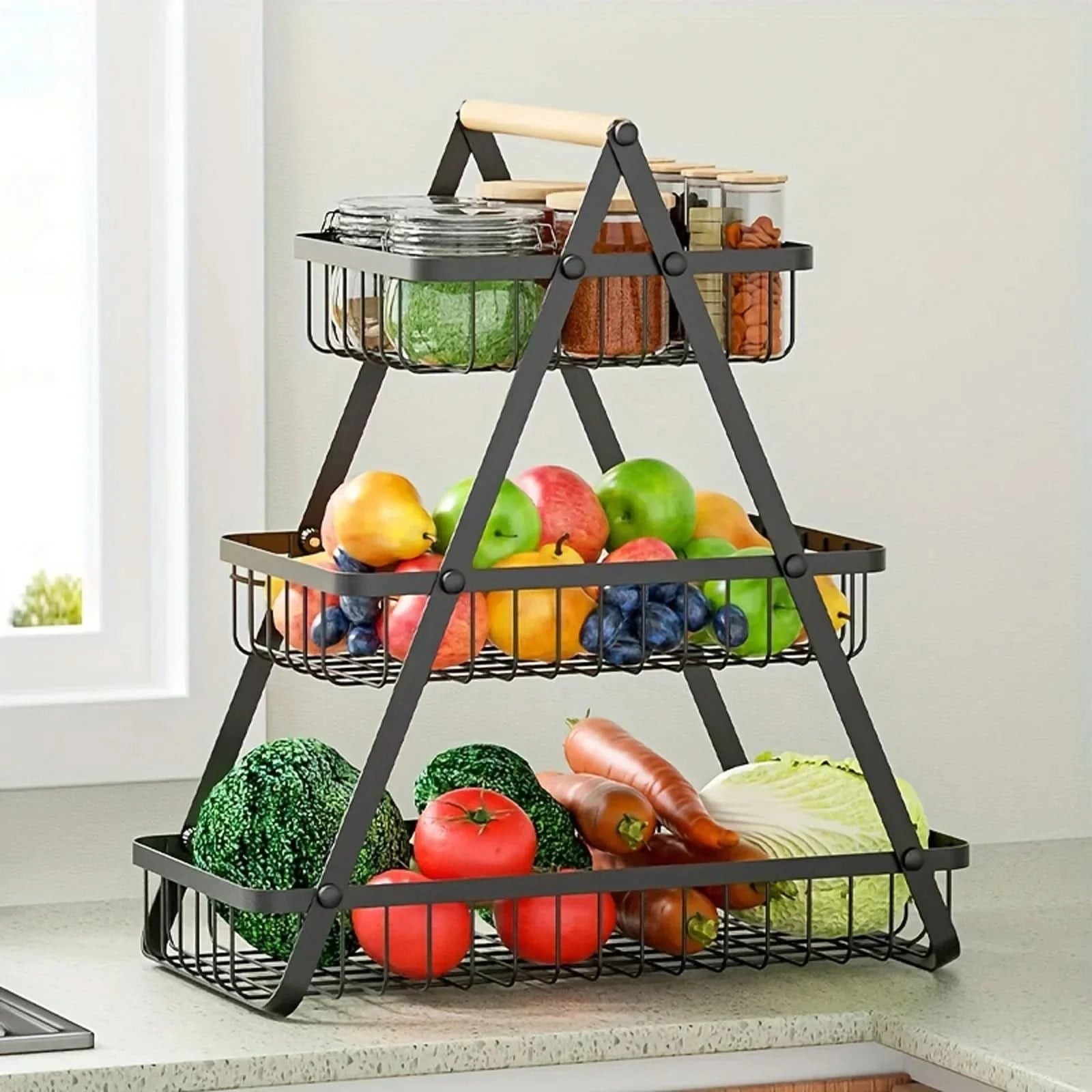 Elegant Multi-Tiered Fruit and Snack Organizer for Kitchen