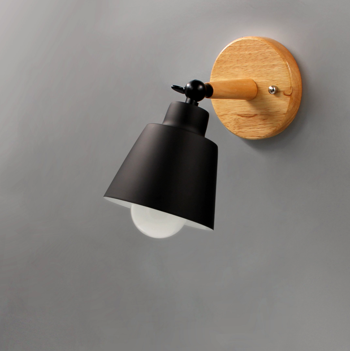 Adjustable Indoor Wall Sconce with Wood and Metal Design
