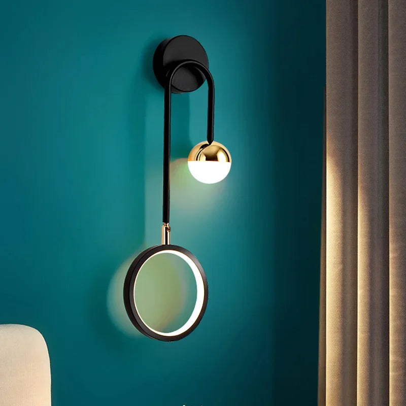 Chic LED Wall Fixture with Circular Accent – Stylish Black & Gold
