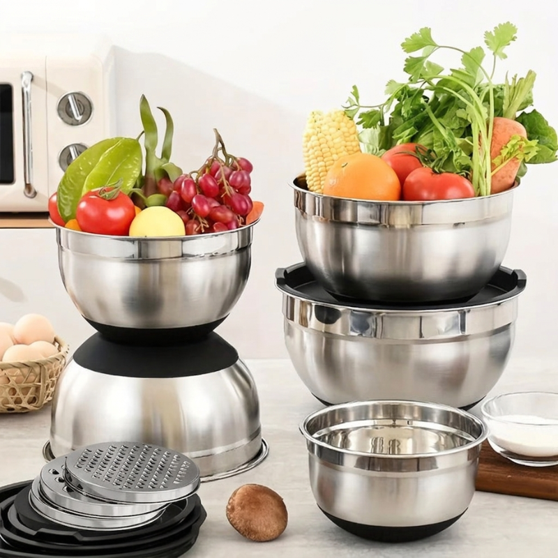 Essential Stainless Steel Mixing Bowl Collection with Secure Lids