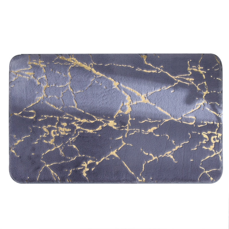 Chic Marble-Style Bath Rug with Elegant Gold Details