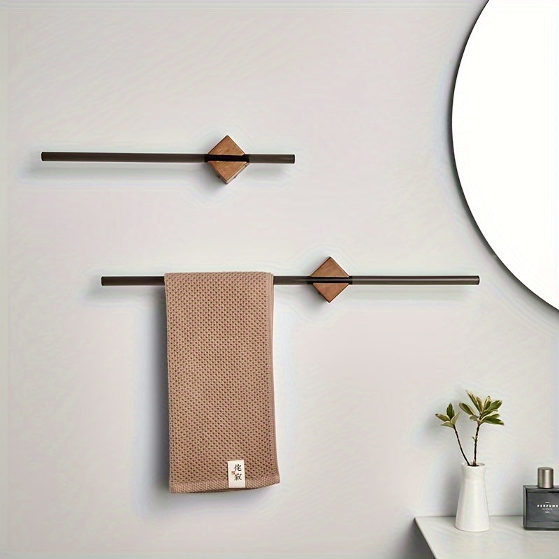 Stylish Wall-Mounted Towel Holder with Elegant Wooden Base