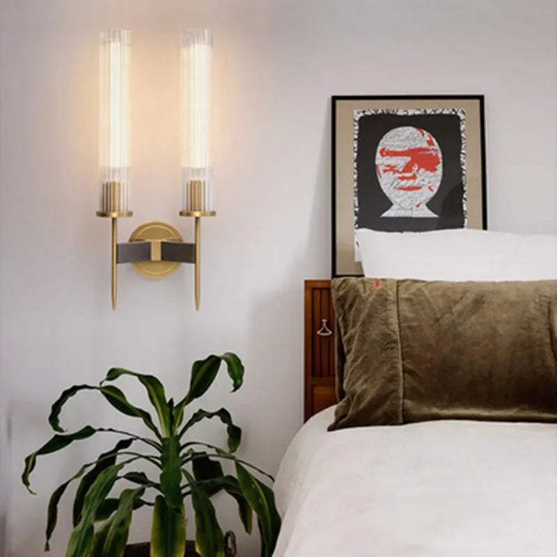 Sophisticated Ribbed Glass Wall Light with Brass Accents
