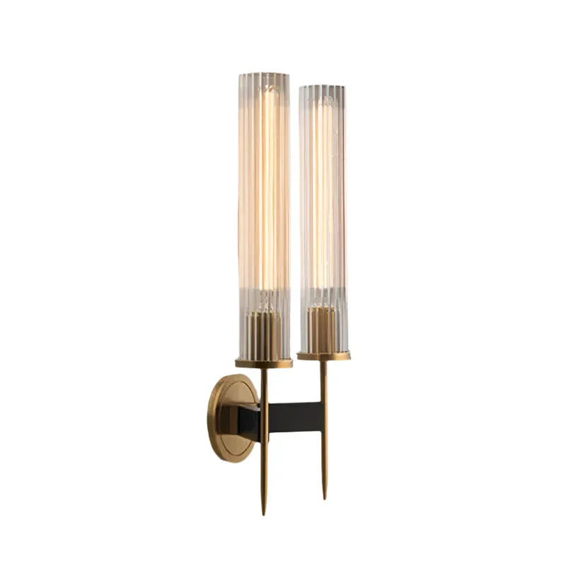 Sophisticated Ribbed Glass Wall Light with Brass Accents