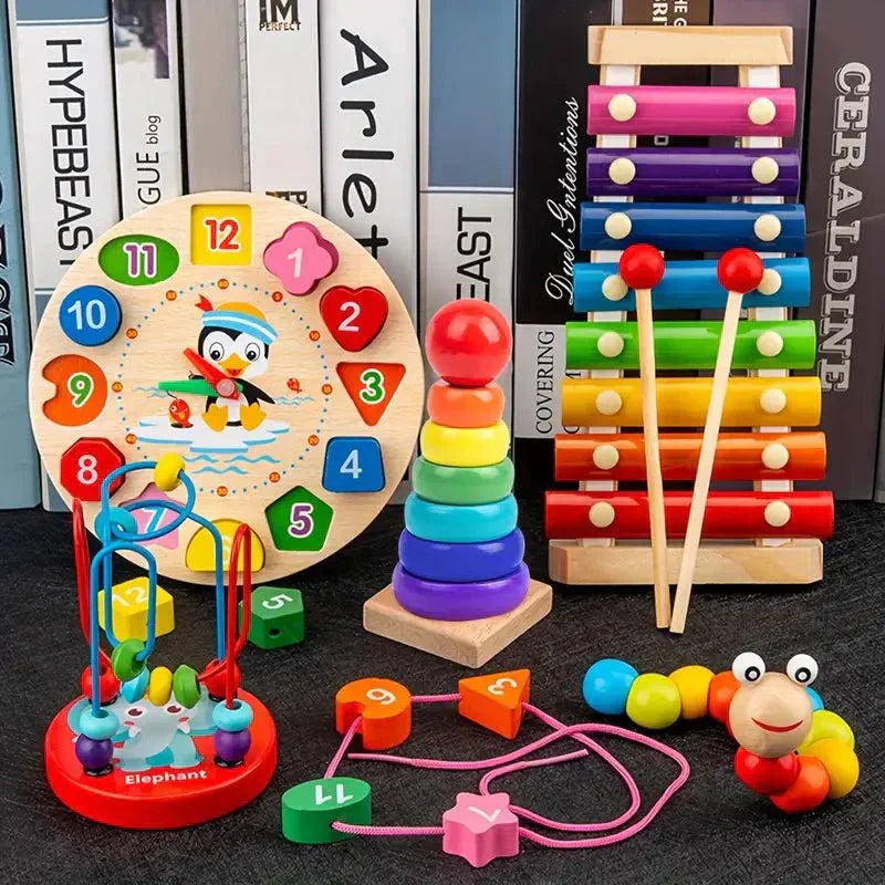 Innovative 5-in-1 Wooden Learning Toy Set for Babies