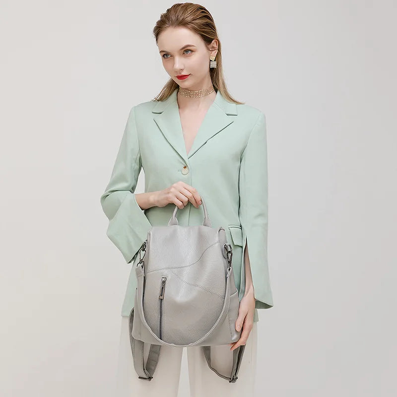 Sophisticated Women's Leather Travel Backpack with Security Features