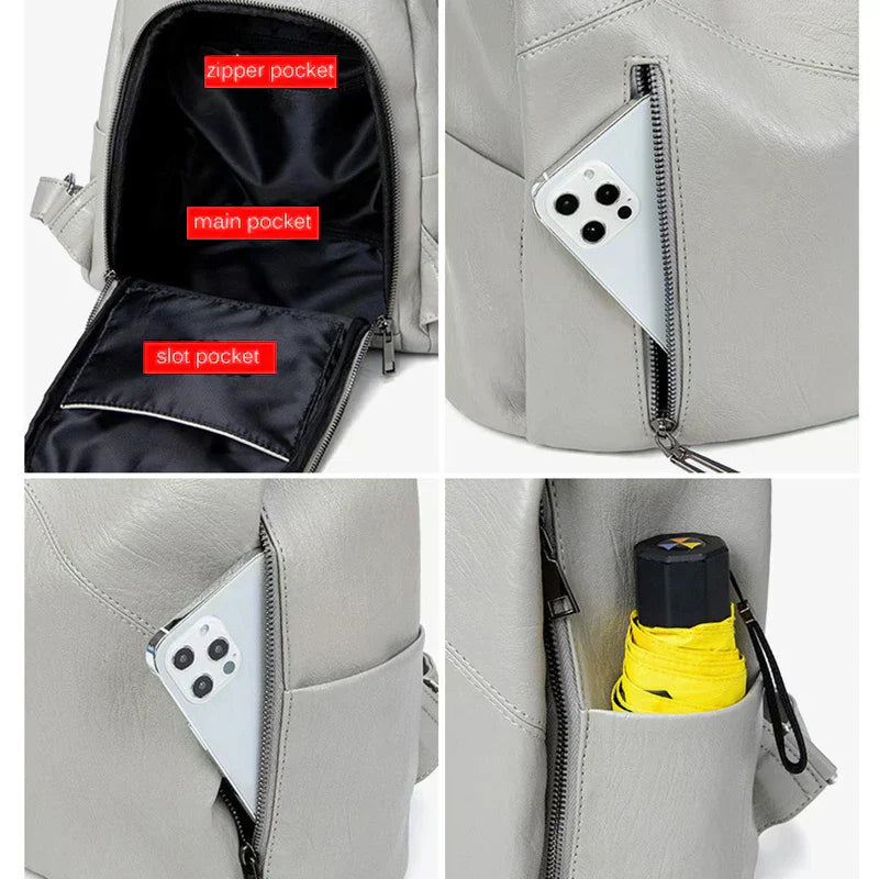Sophisticated Women's Leather Travel Backpack with Security Features