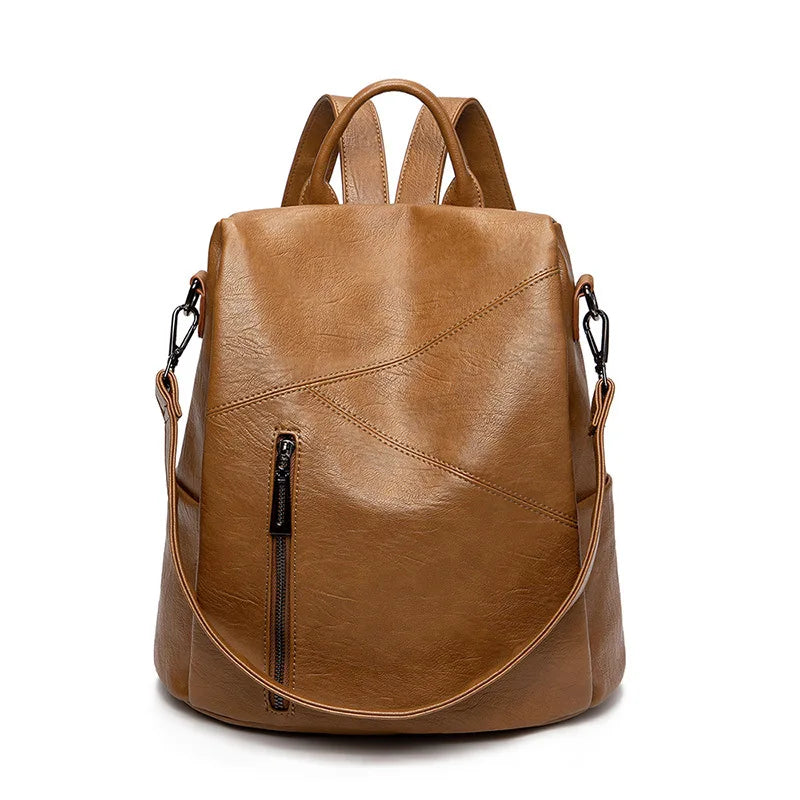 Sophisticated Women's Leather Travel Backpack with Security Features