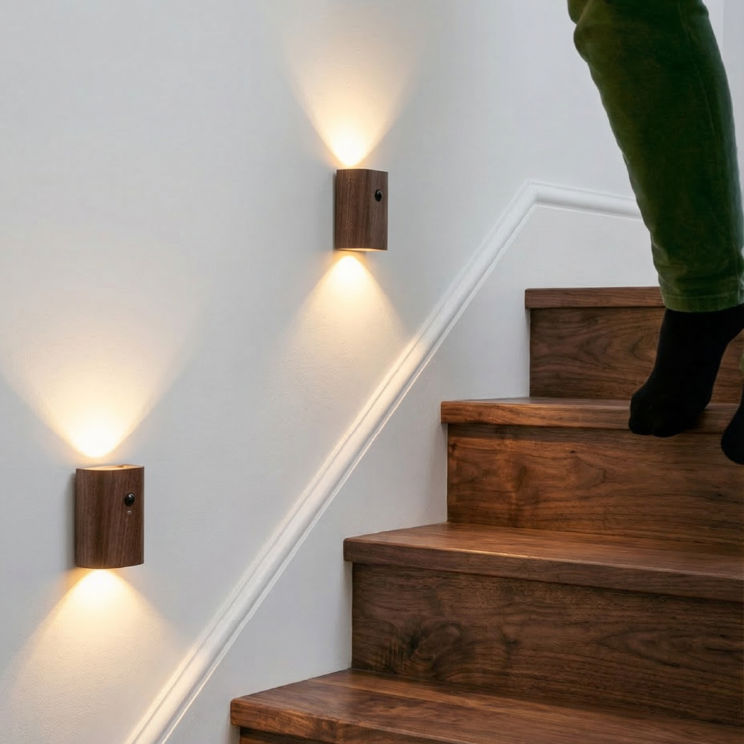 Smart Motion-Activated Wall Light with Wooden Finish
