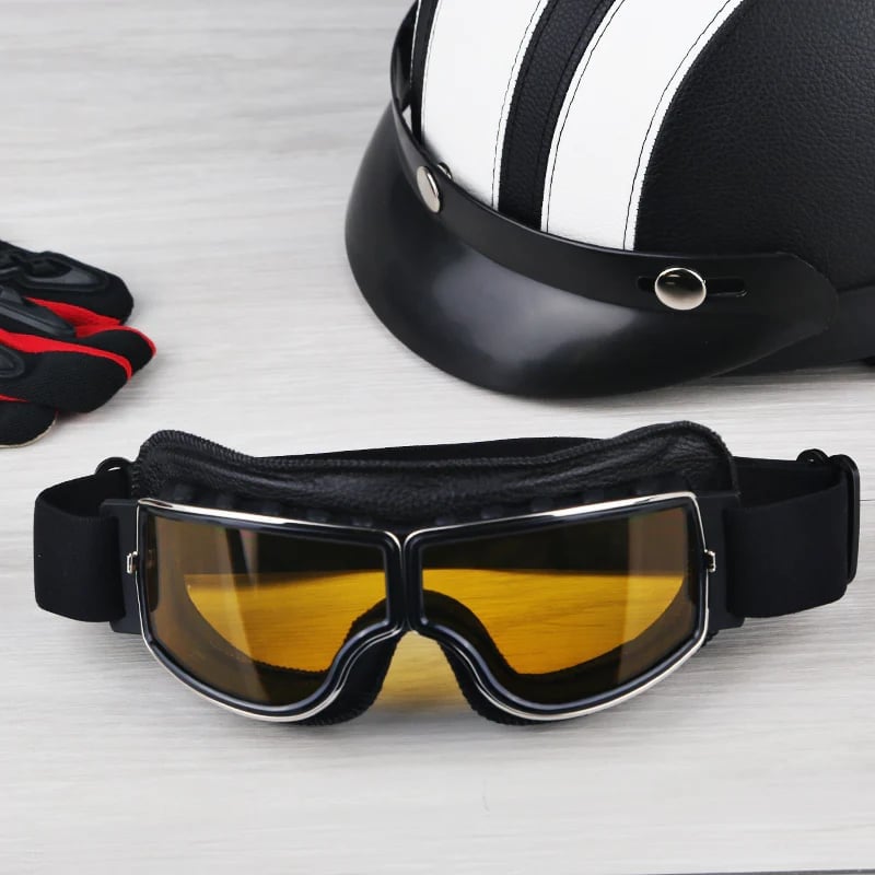 Motorcycle Goggles | UV Protection | Impact Resistant & Adjustable | Retro Style