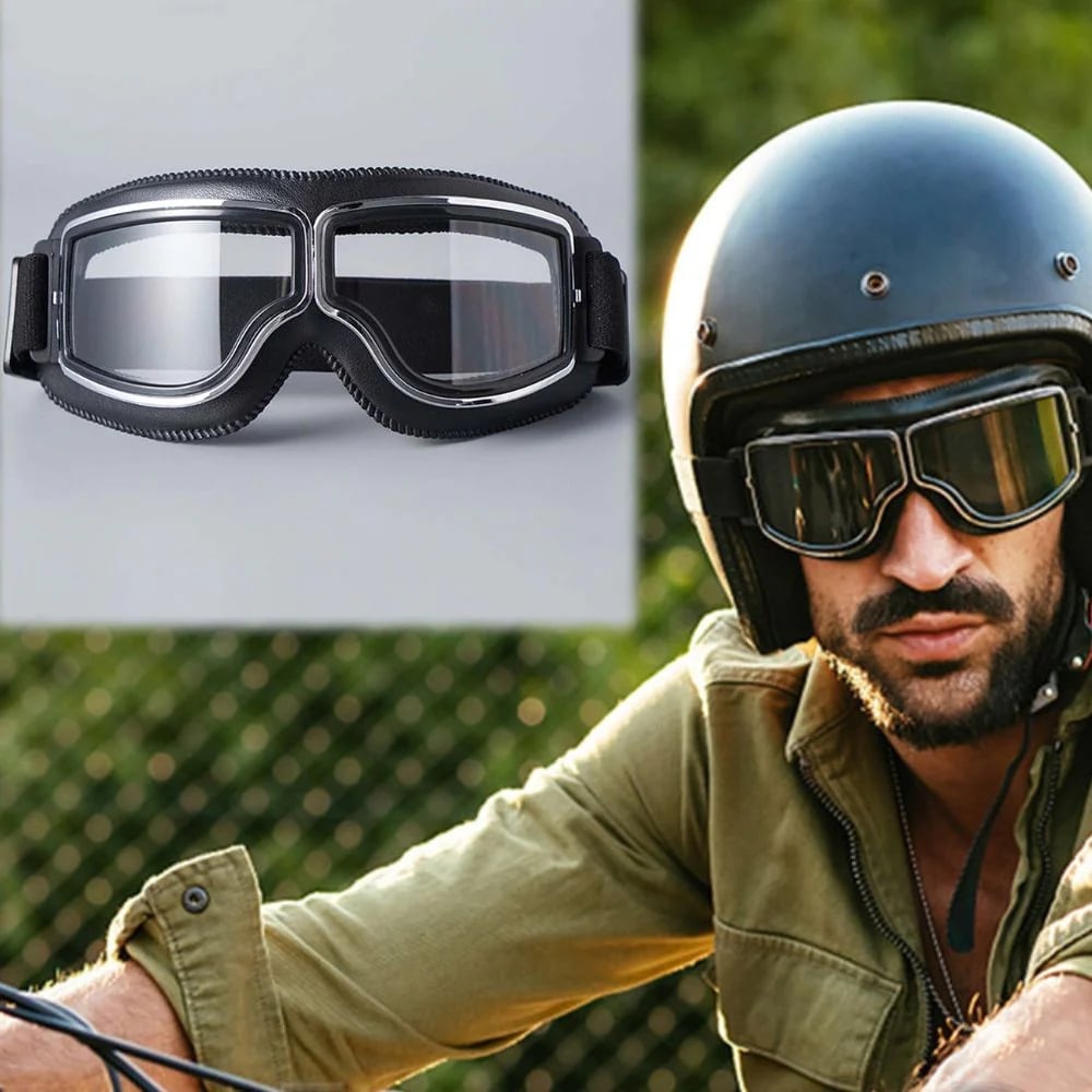 Motorcycle Goggles | UV Protection | Impact Resistant & Adjustable | Retro Style