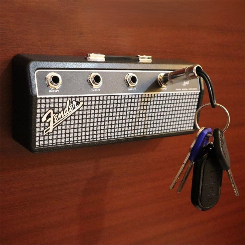Guitar-Inspired Wall Key Organizer with Plug Keychains