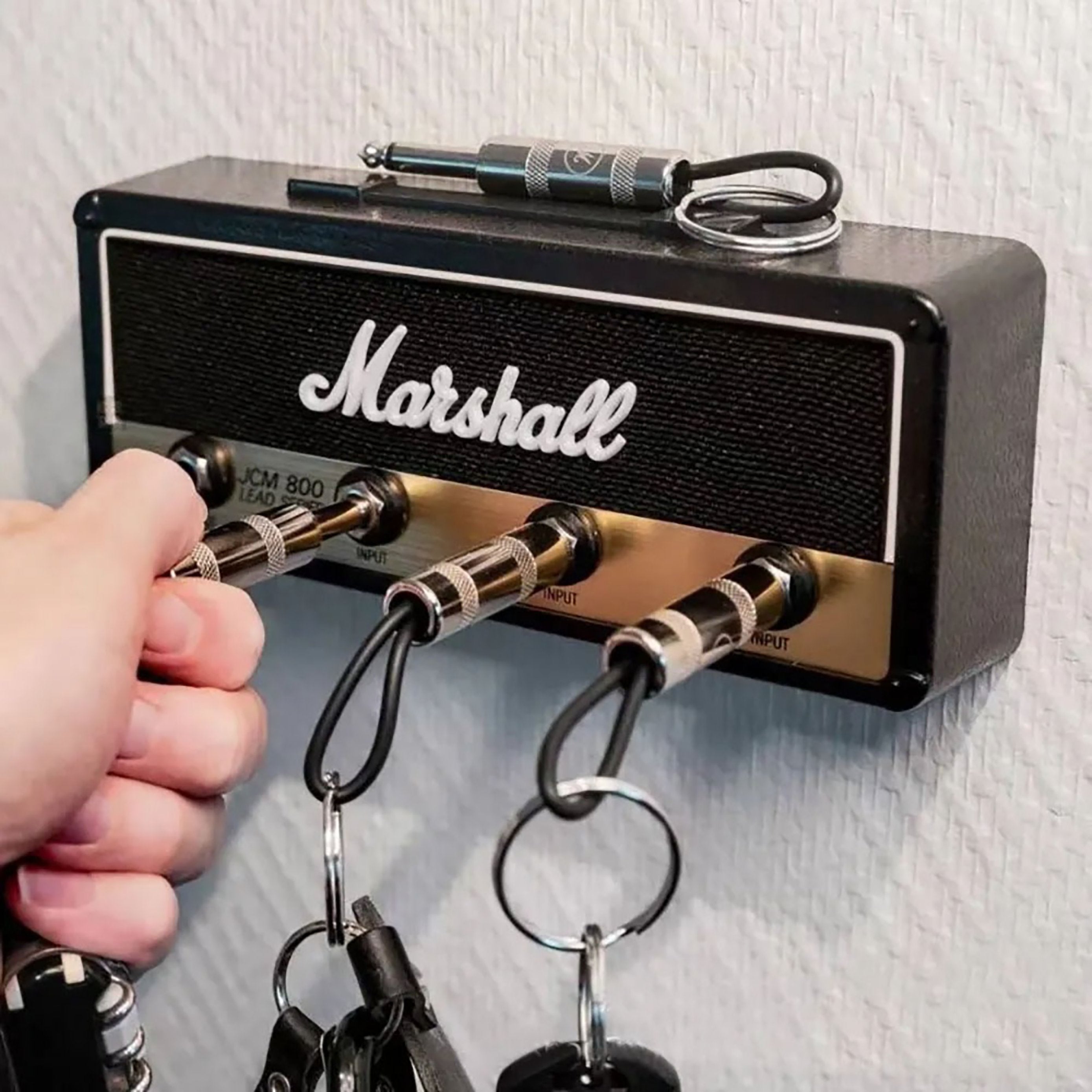 Guitar-Inspired Wall Key Organizer with Plug Keychains