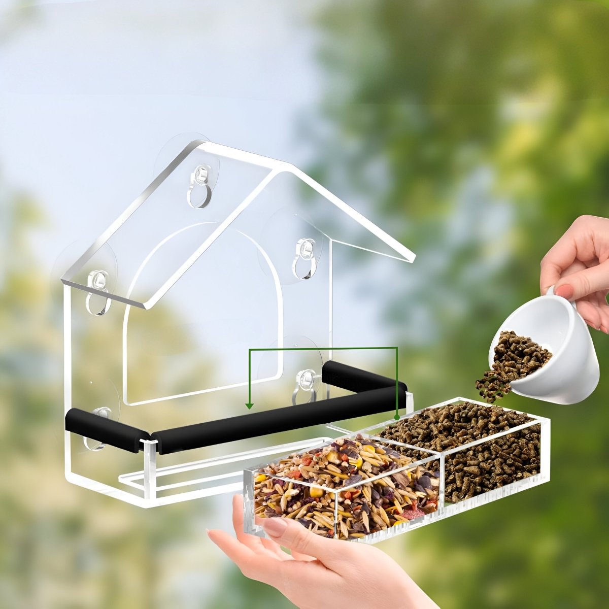 Transparent Bird Feeder with Secure Suction Attachment