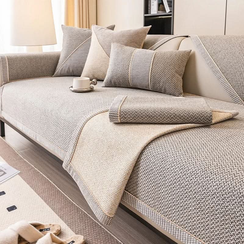 Non-Slip Cotton and Linen Throw Blanket for All-Season Sofa Use