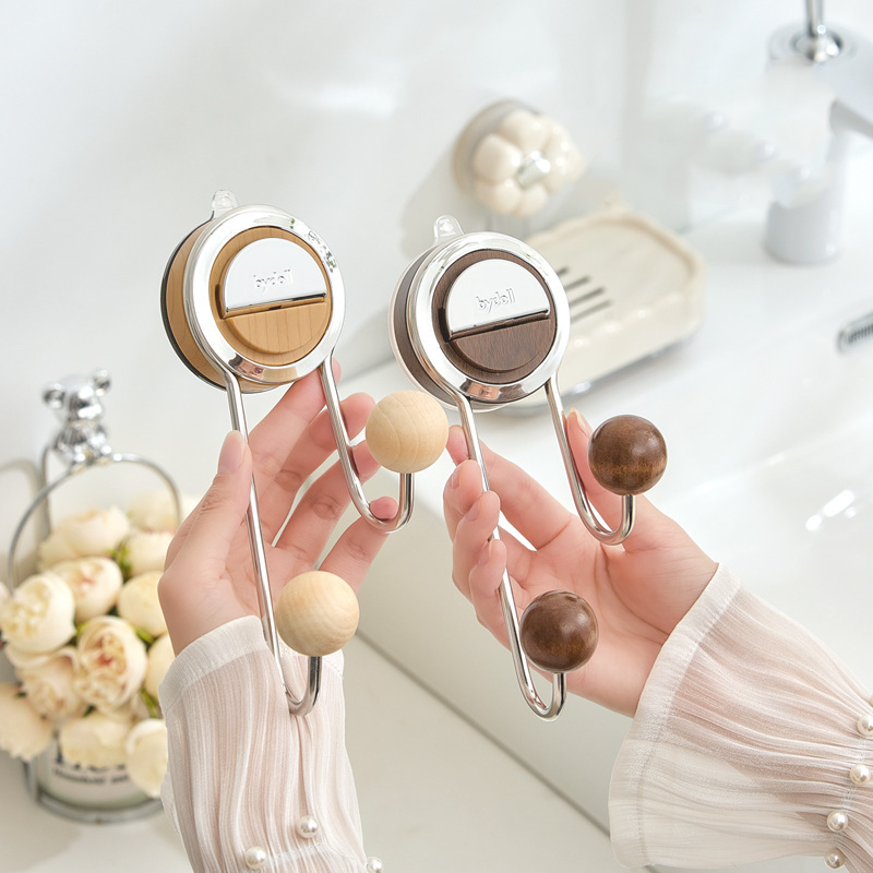 Suction-Based Toilet Paper Holder with Stylish Wood Finish