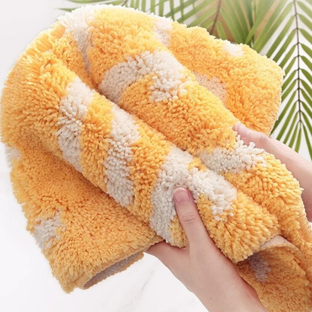 Lemon Delight Non-Slip Bath Mat - 55x63 cm Cotton Microfiber