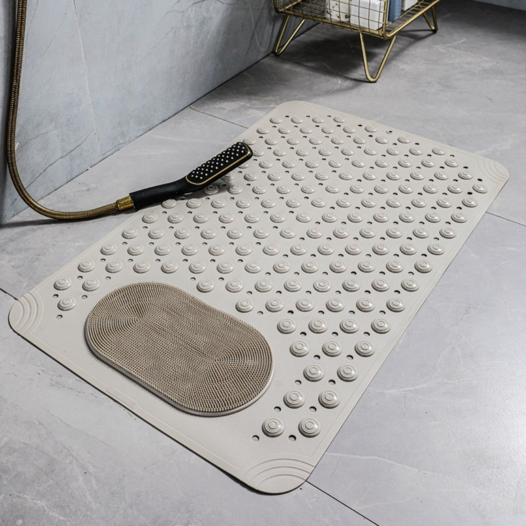 ComfortSafe Bath Mat with Integrated Foot Scrubber and Quick-Dry Design