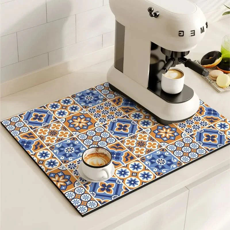 Vintage Coffee Machine Mat for Kitchen Countertop Safety